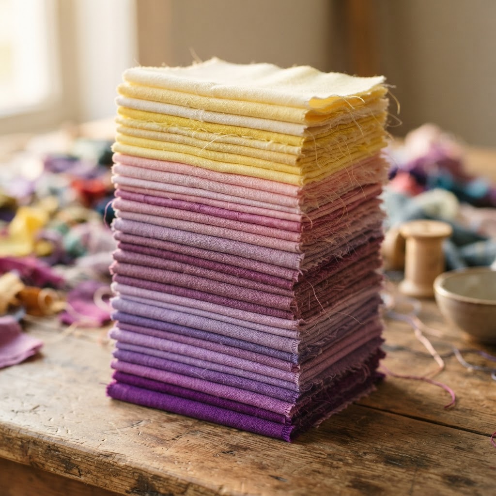 Neatly stacked fabric swatches representing organized structure