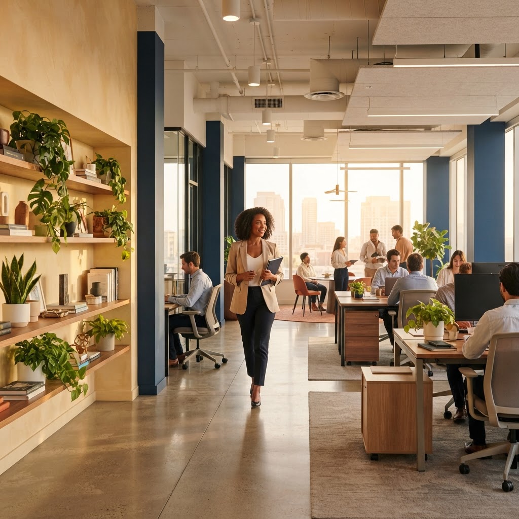 Modern light-filled open office workspace