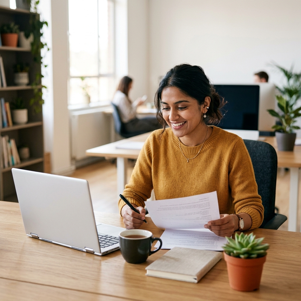 HR professional focused and organized at desk