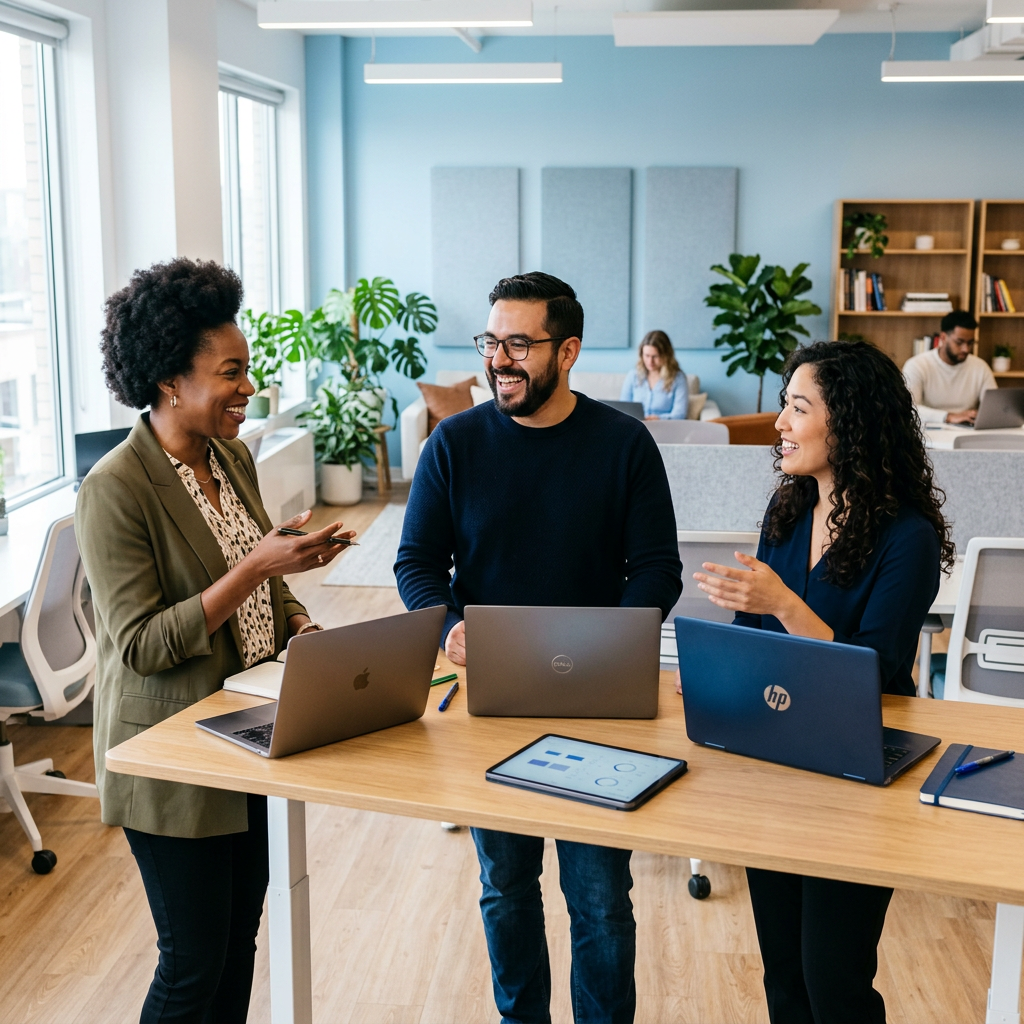 Small team collaborating on HR organization solution