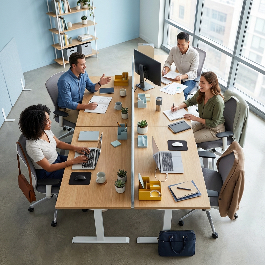 Modern office team working productively at organized workspace