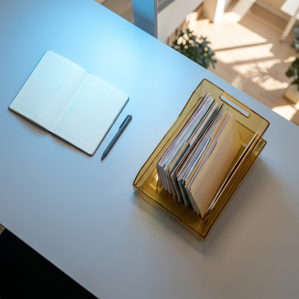 Minimalist organized workspace with clear file management