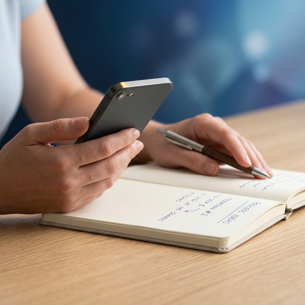 Founder accessing HR tools via mobile, screen hidden from view