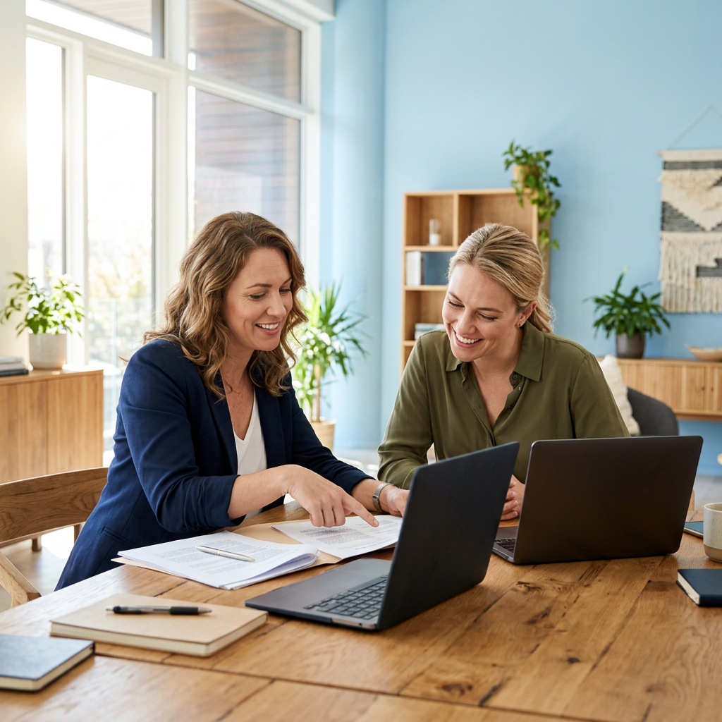 Founder and ops lead reviewing HR documents together