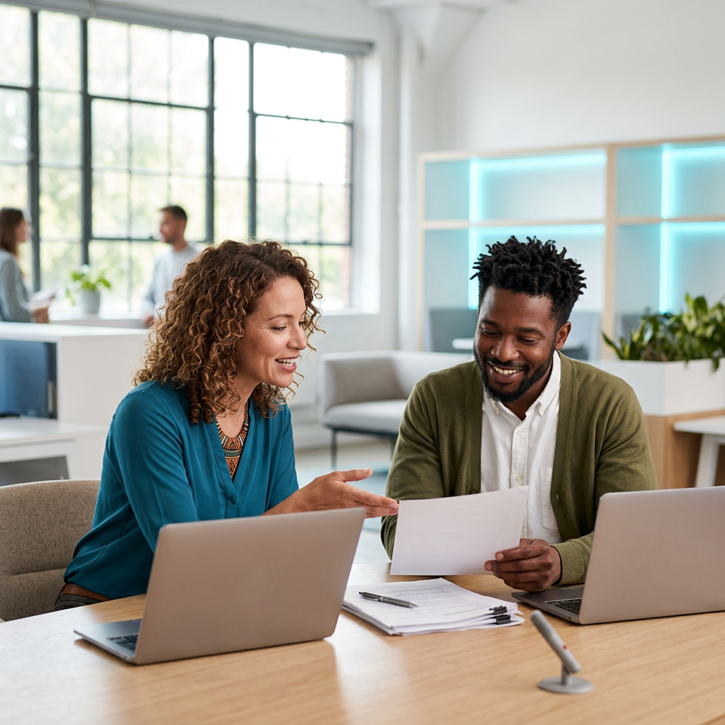 Founder and ops lead collaborating over HR review