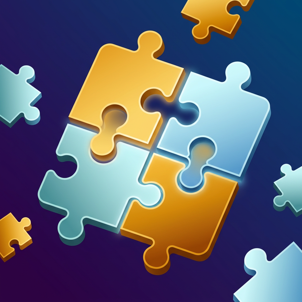 Puzzle pieces clicking into organized alignment