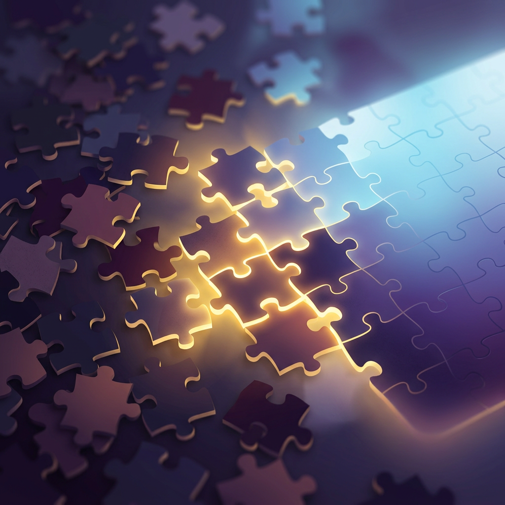 Puzzle pieces aligning and connecting in sequence