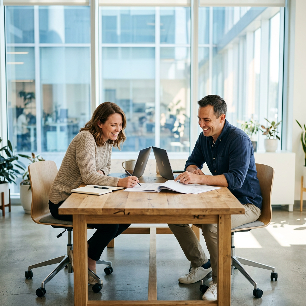 Founder and ops lead reviewing HR processes together