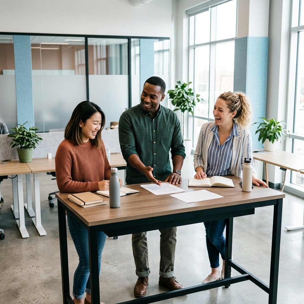Small team laughing during collaborative work