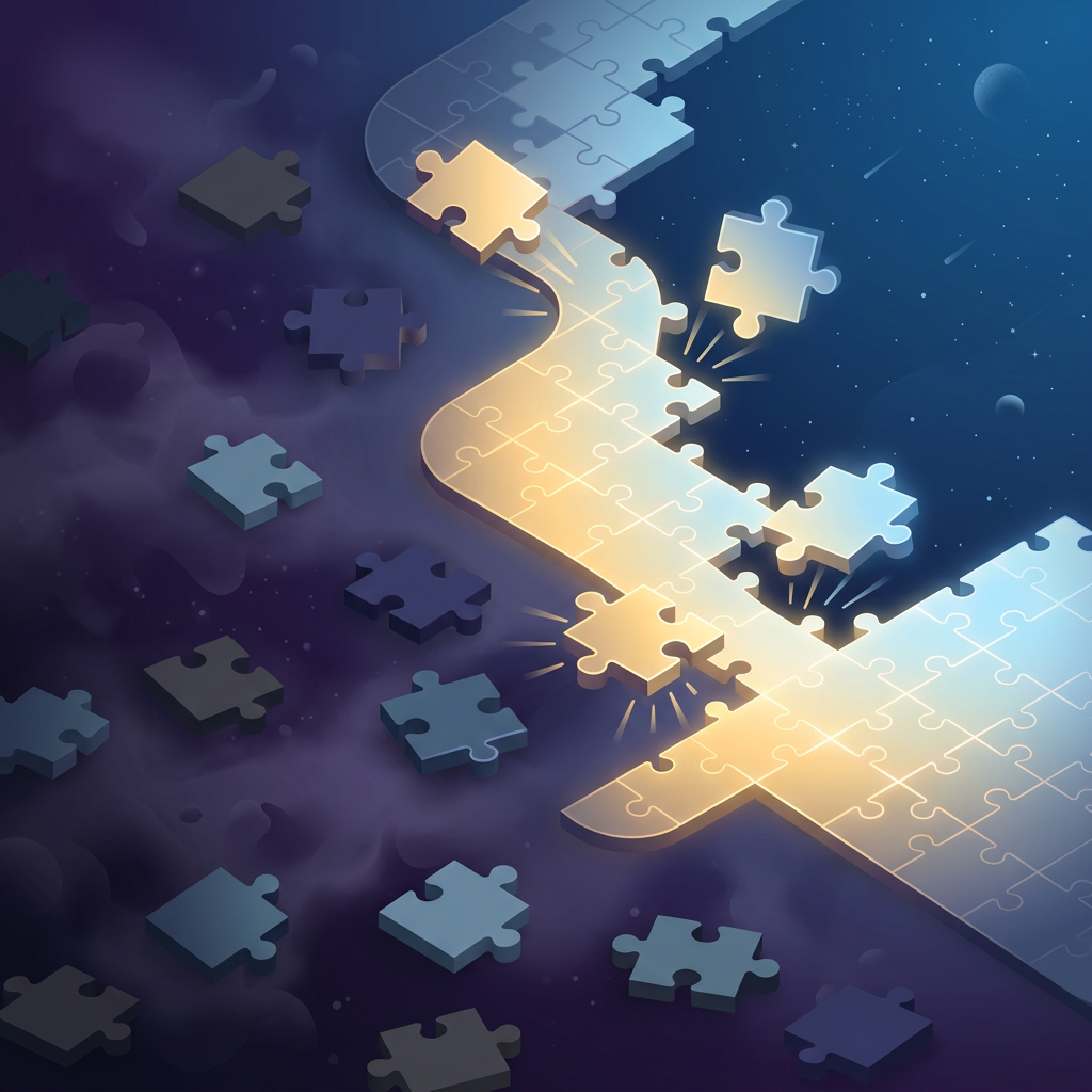 Puzzle pieces coming together from chaos to clarity