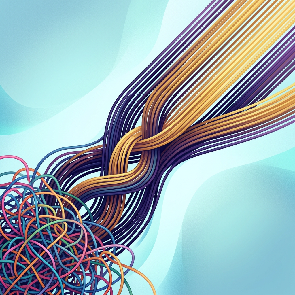 Tangled processes transforming into aligned forward momentum