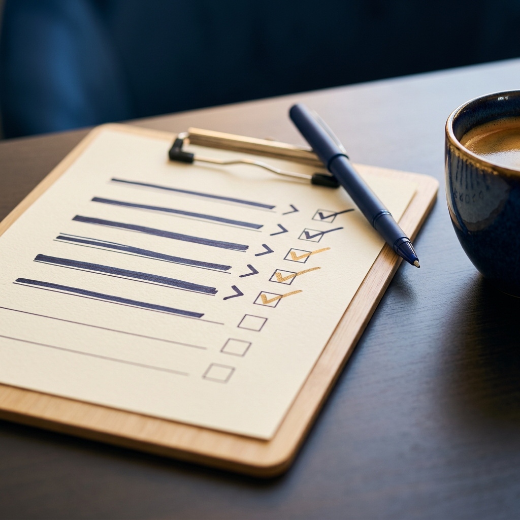 Organized checklist with completed and pending tasks