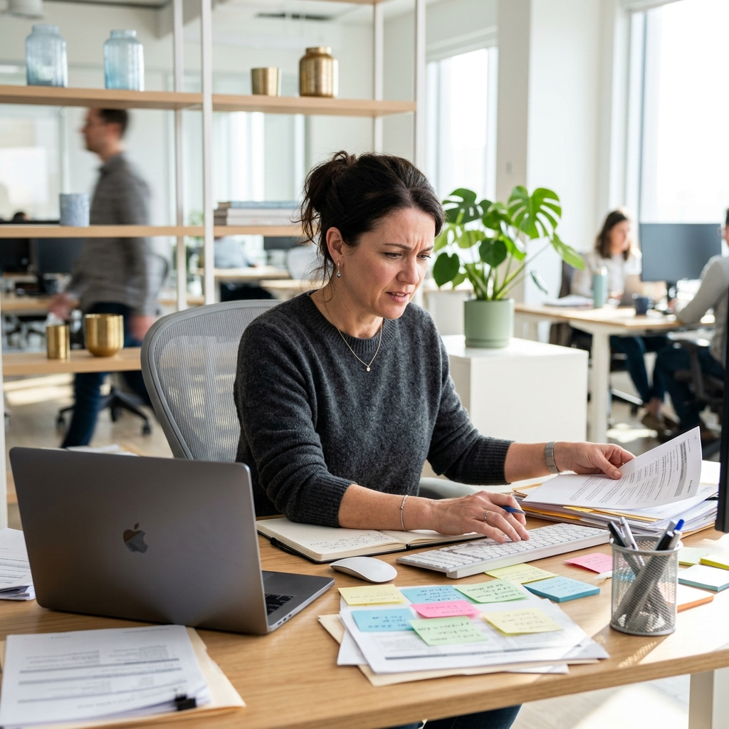 HR admin managing scattered spreadsheets and emails