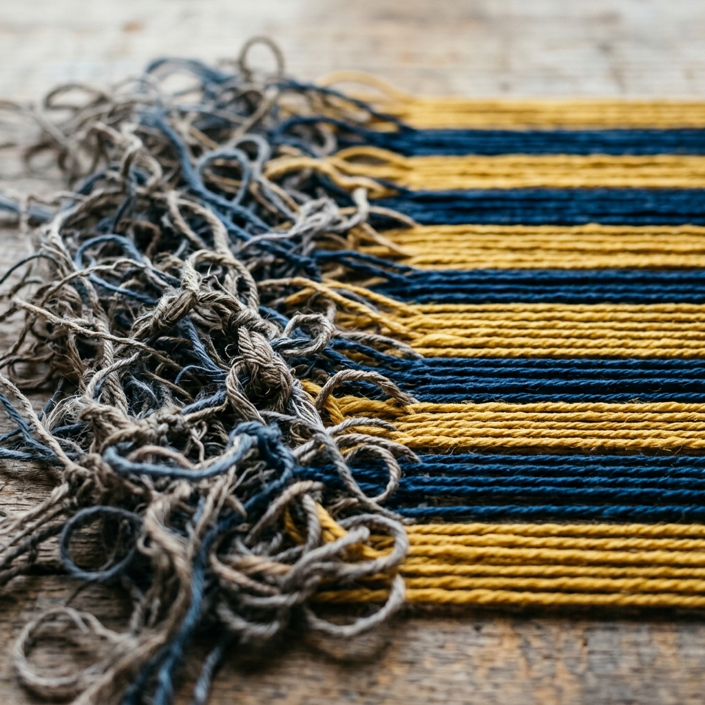 Tangled threads transforming into organized parallel lines