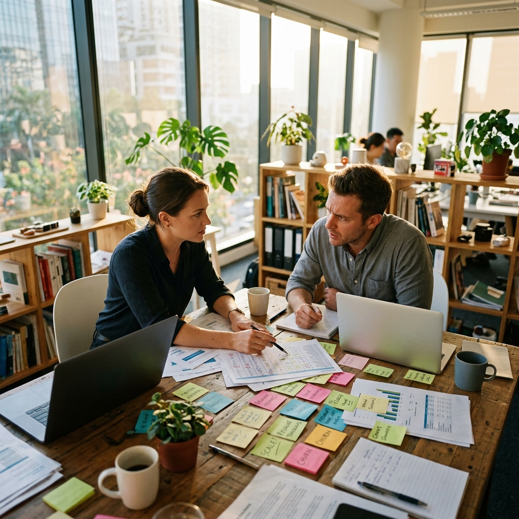 Founder and ops lead reviewing scattered HR spreadsheets