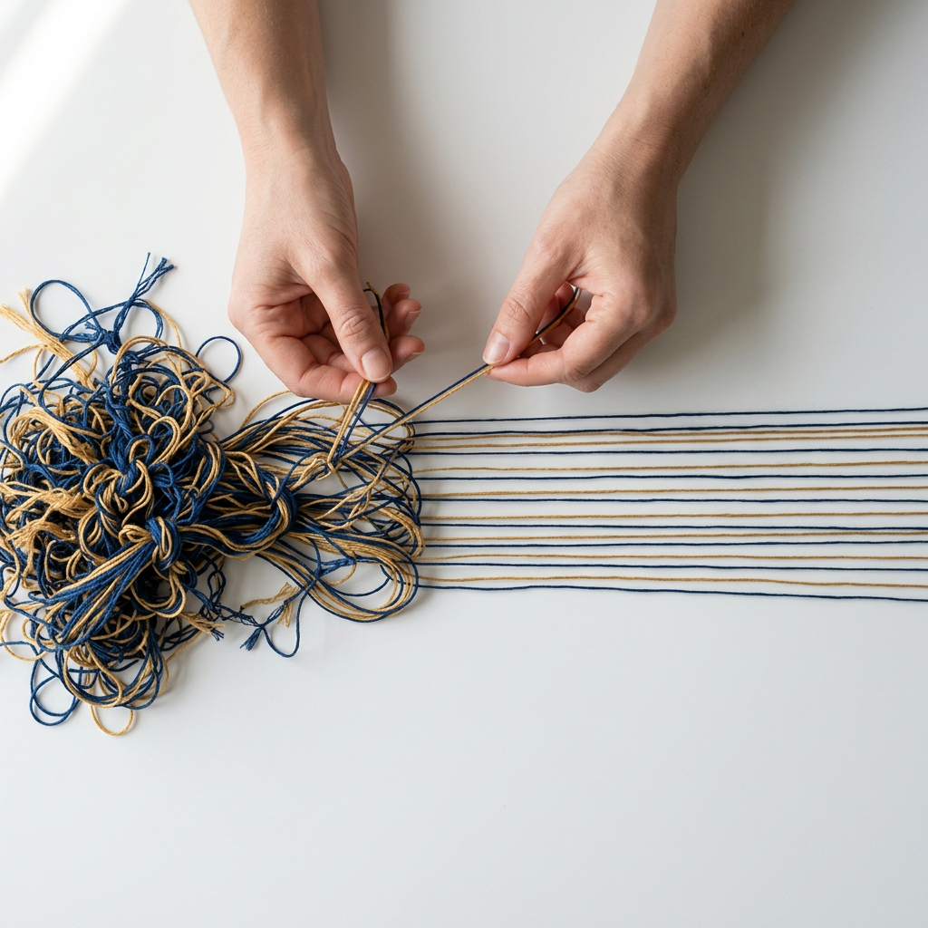 Tangled threads untangling from chaos to order