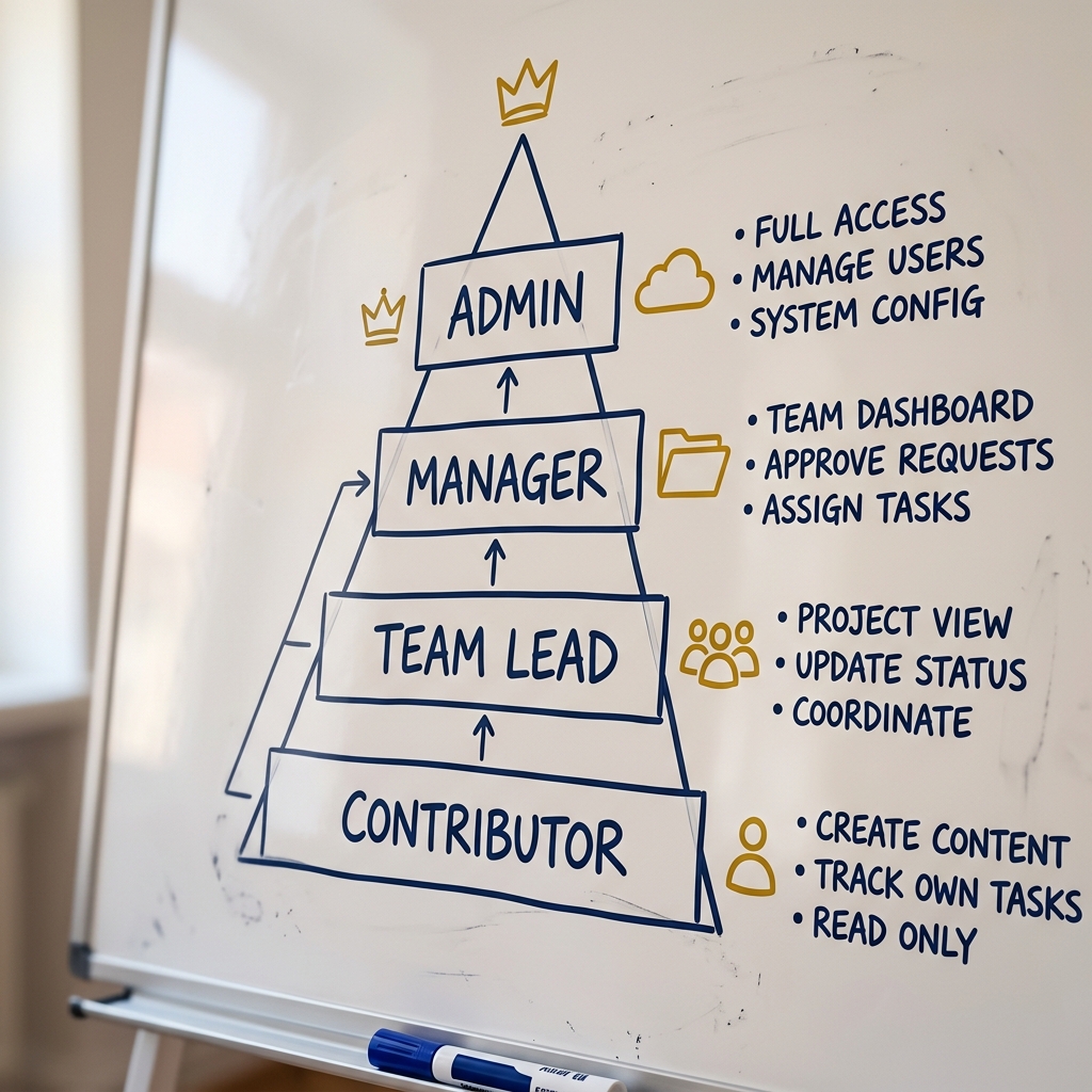 Hand-drawn role hierarchy pyramid structure