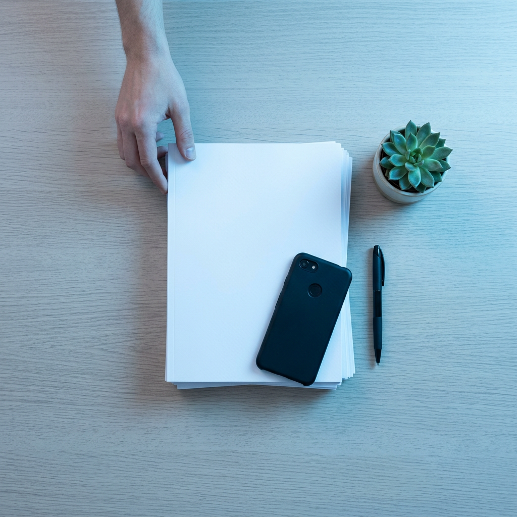 Organized onboarding documents on a modern workspace
