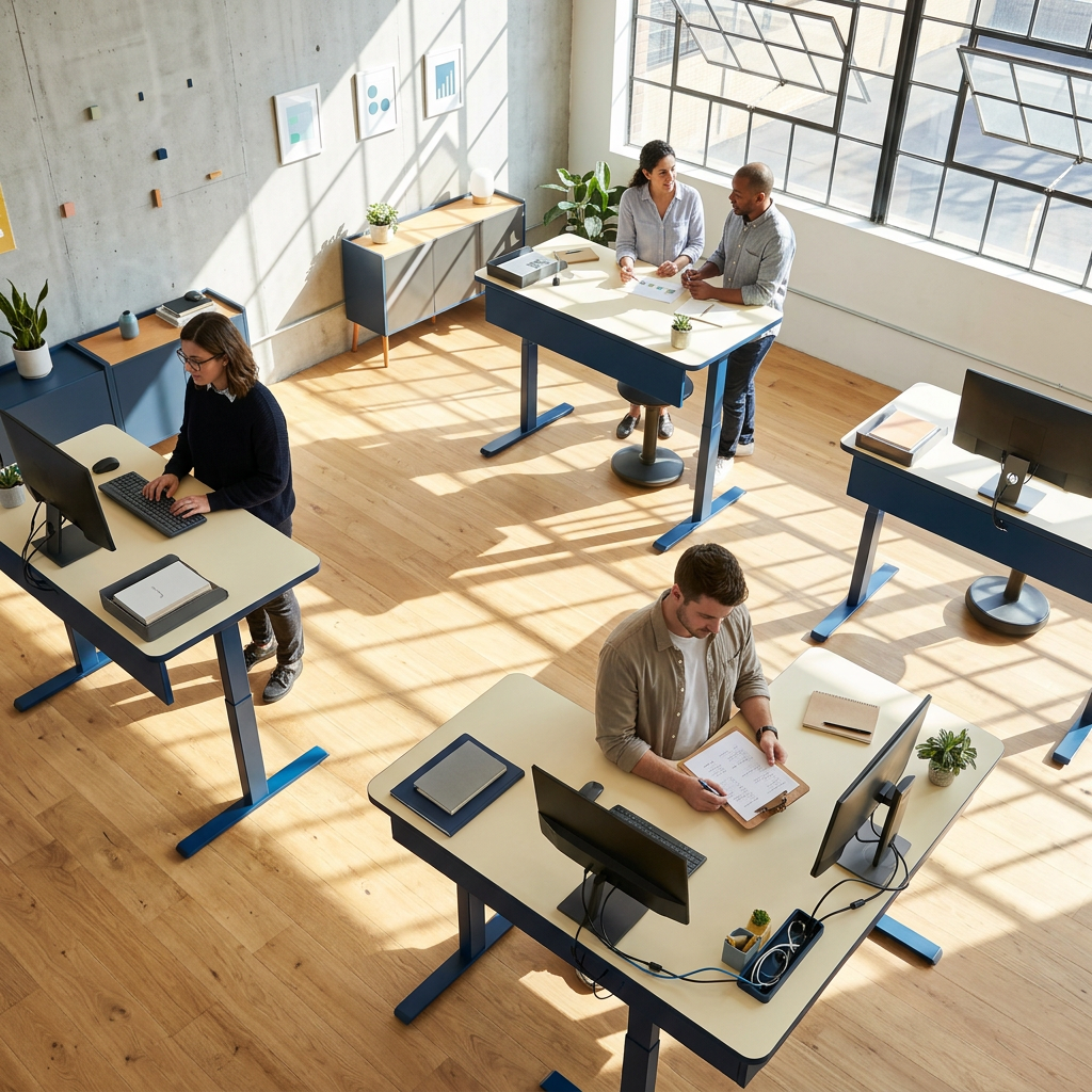 Modern small team workspace with natural light