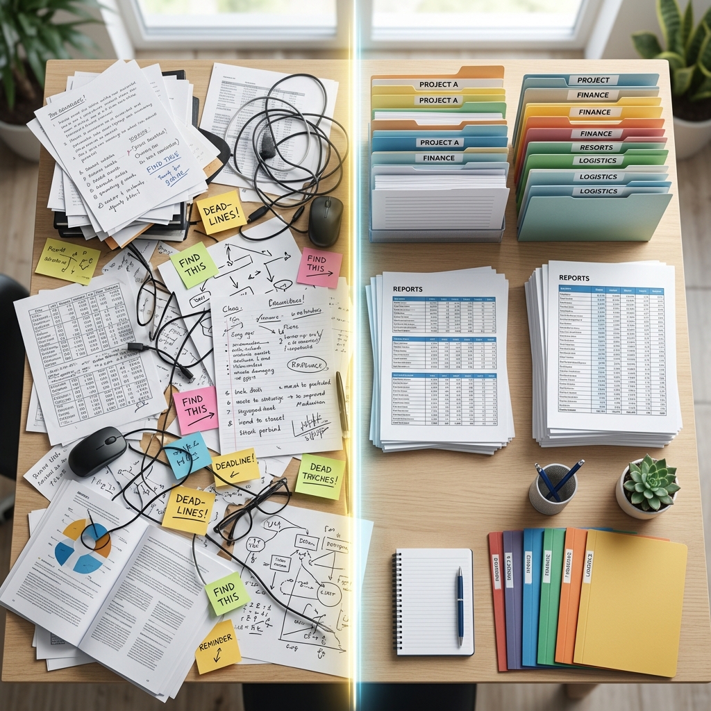 Messy HR spreadsheets transforming into organized system
