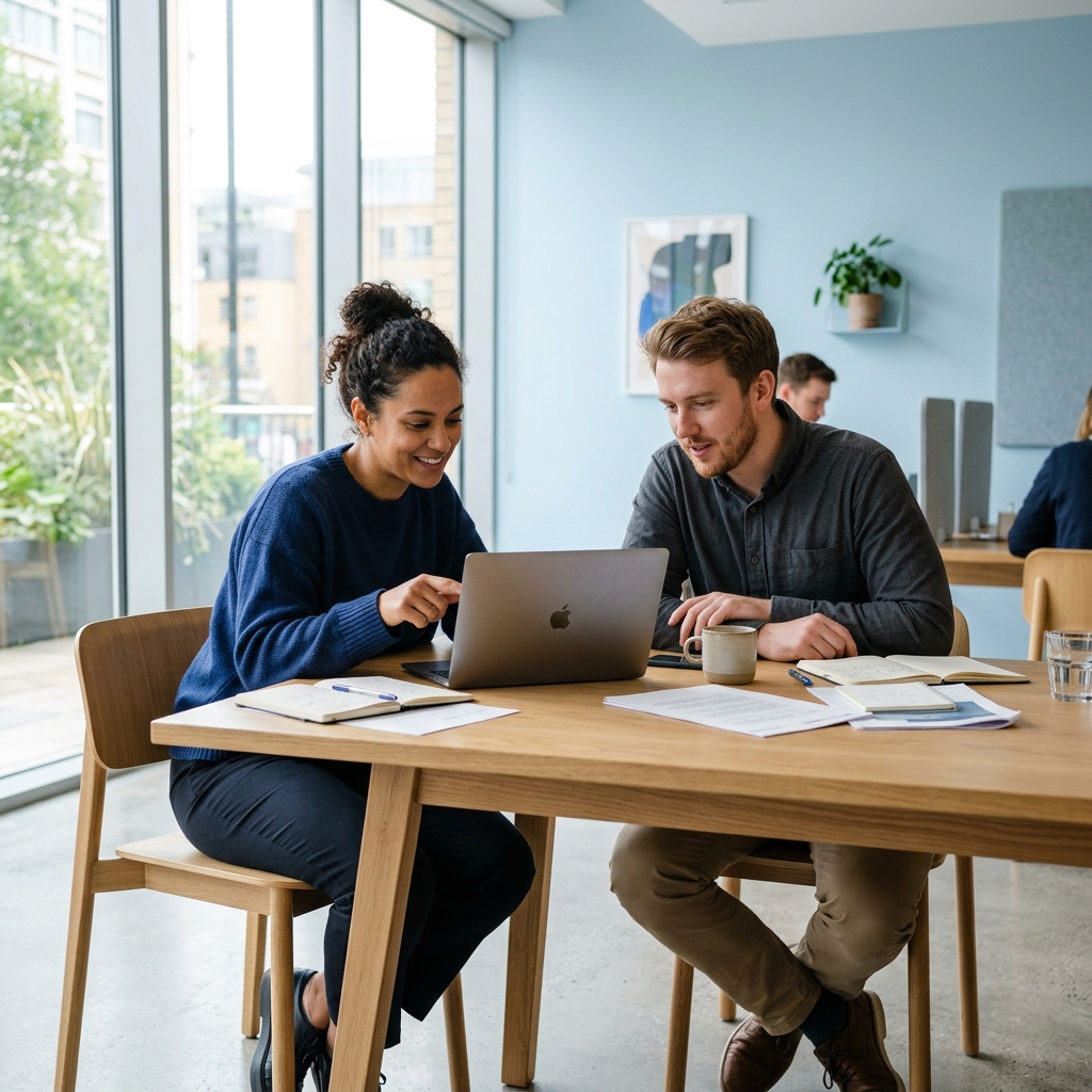 Founder and ops lead reviewing attendance insights together