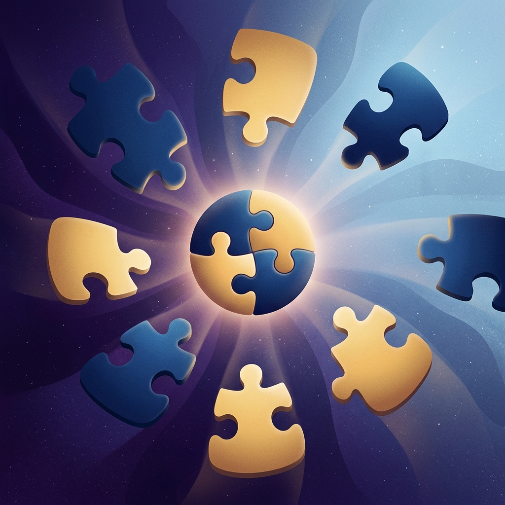 Puzzle pieces coming together in alignment