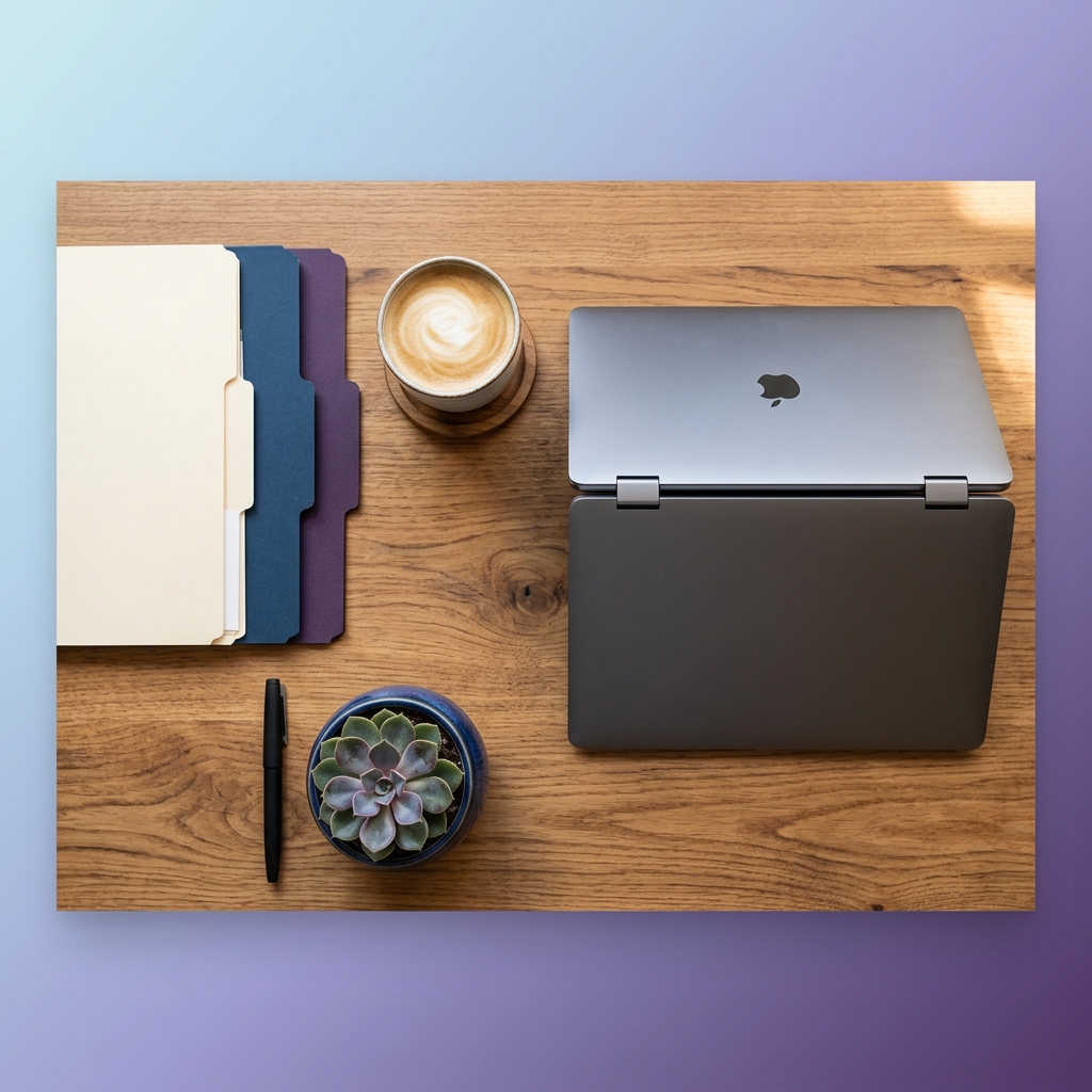 Organized desk with laptop and HR essentials