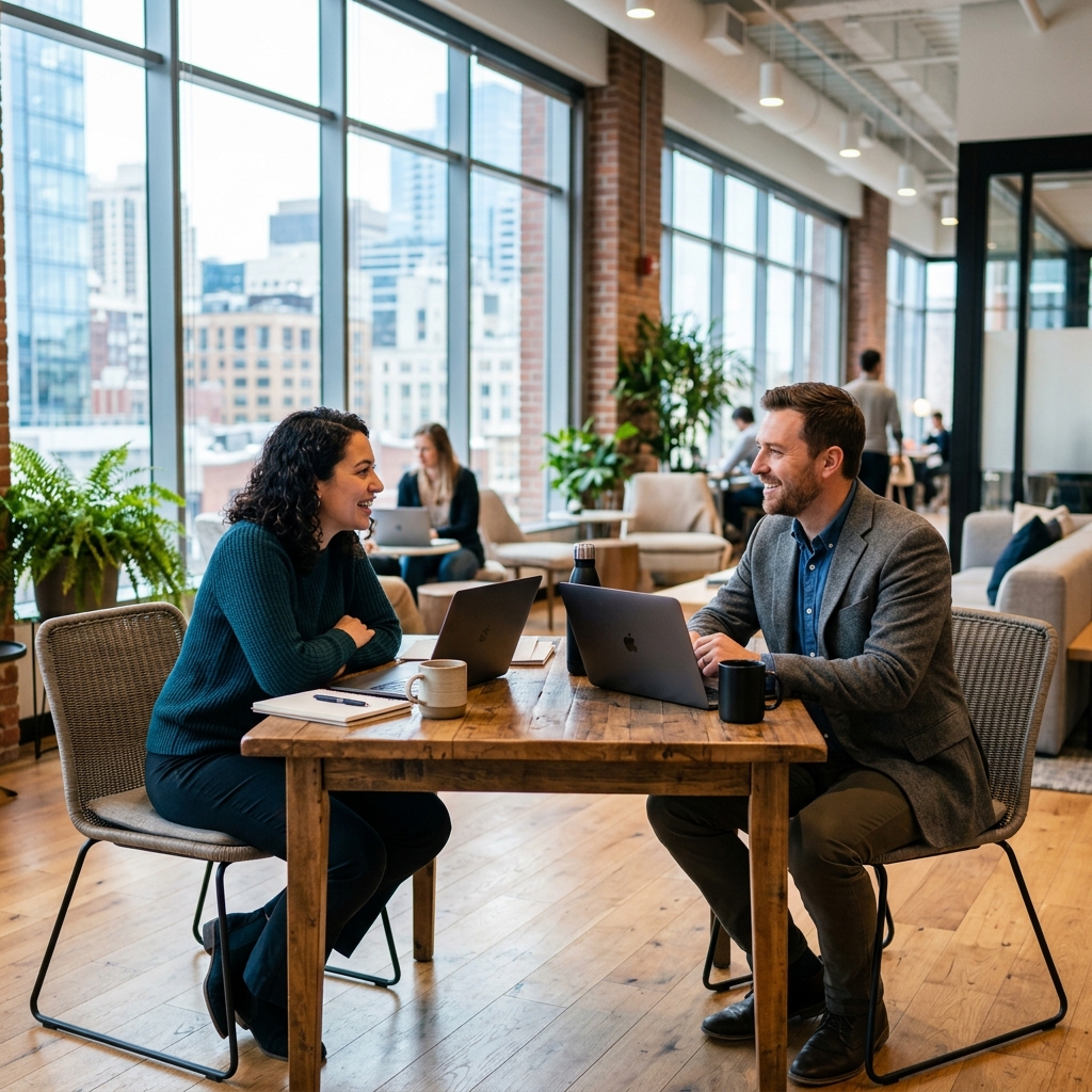 Founder and HR lead having easy operational conversation