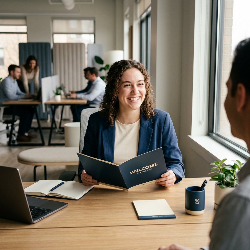 New hire receiving organized onboarding materials