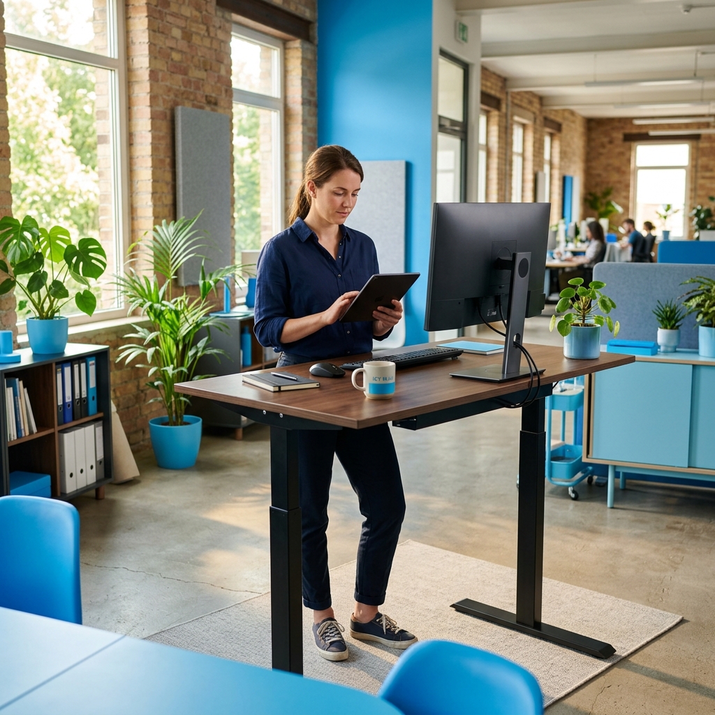 Operations lead reviewing information at standing desk