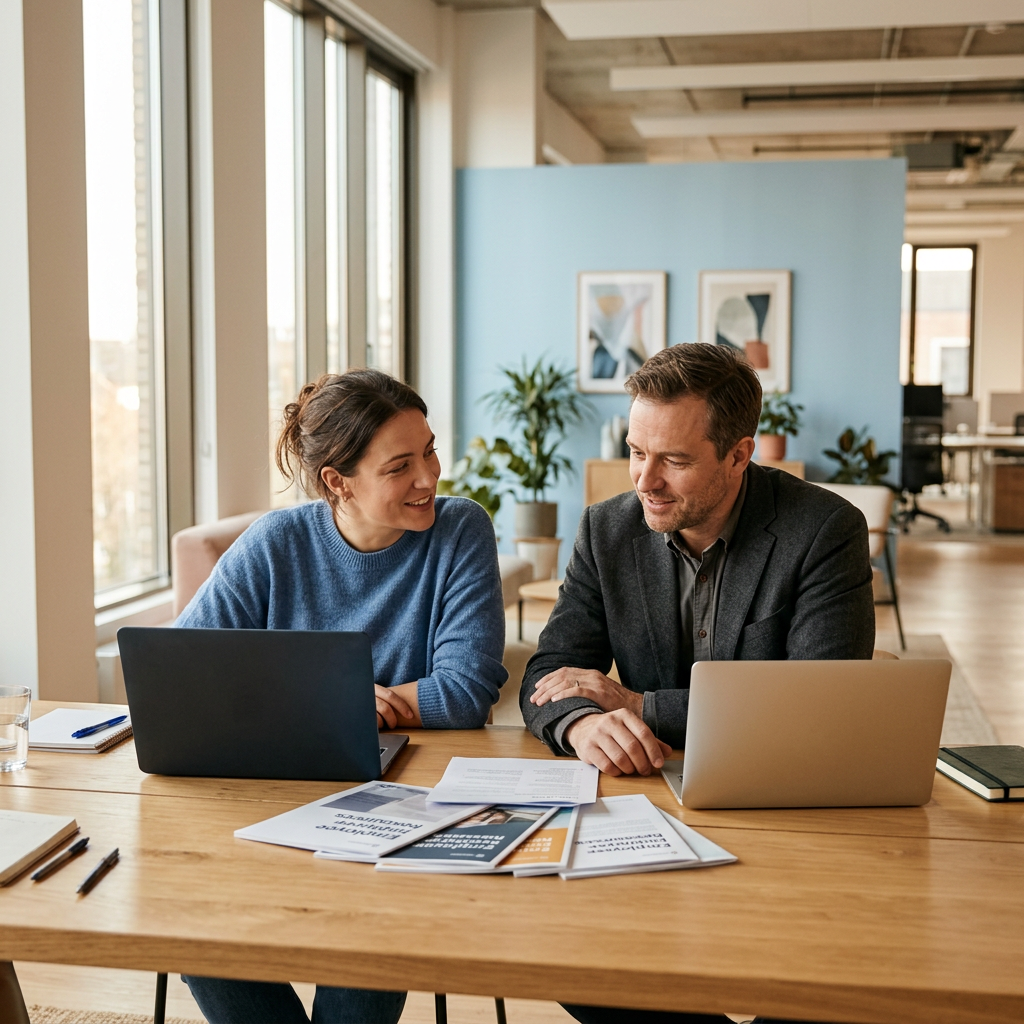 Founder and ops lead reviewing HR documentation together