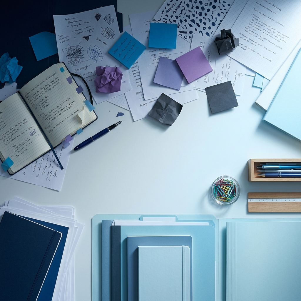 Messy desk transforming into organized workspace