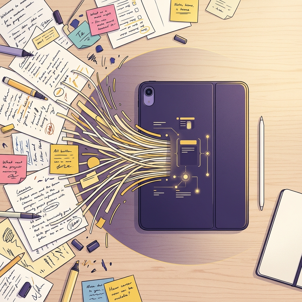 Scattered notes consolidating into single digital interface