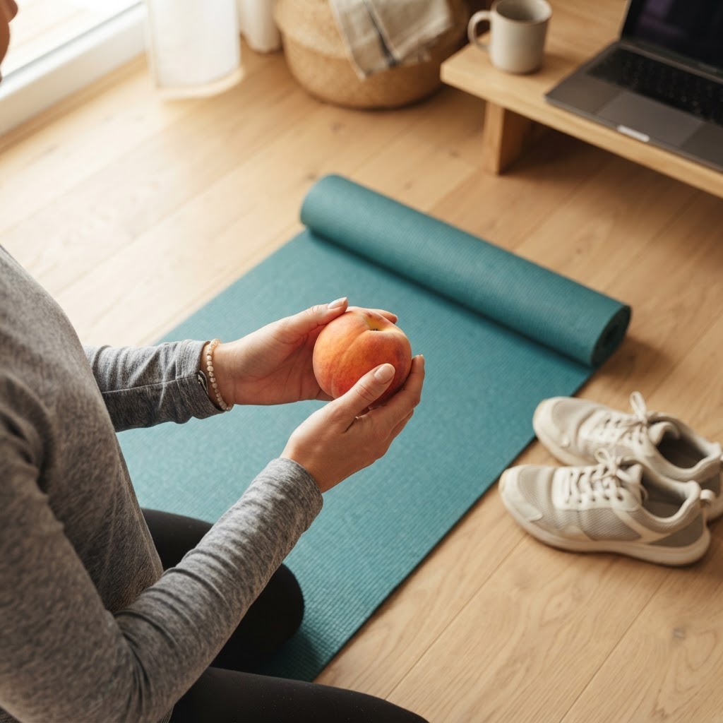 Person preparing for wellness activity with a yoga mat