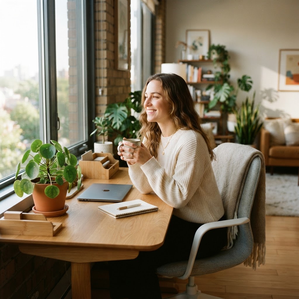 Professional working in a comfortable home office environment