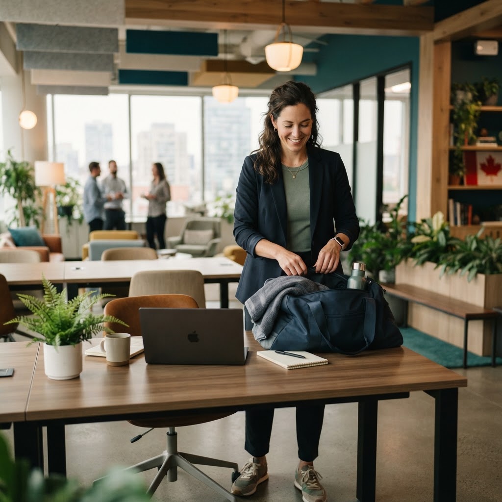Employee preparing for post-work wellness activity