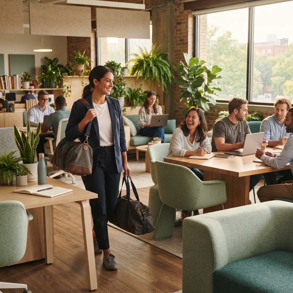 Diverse colleagues in a bright modern office workspace