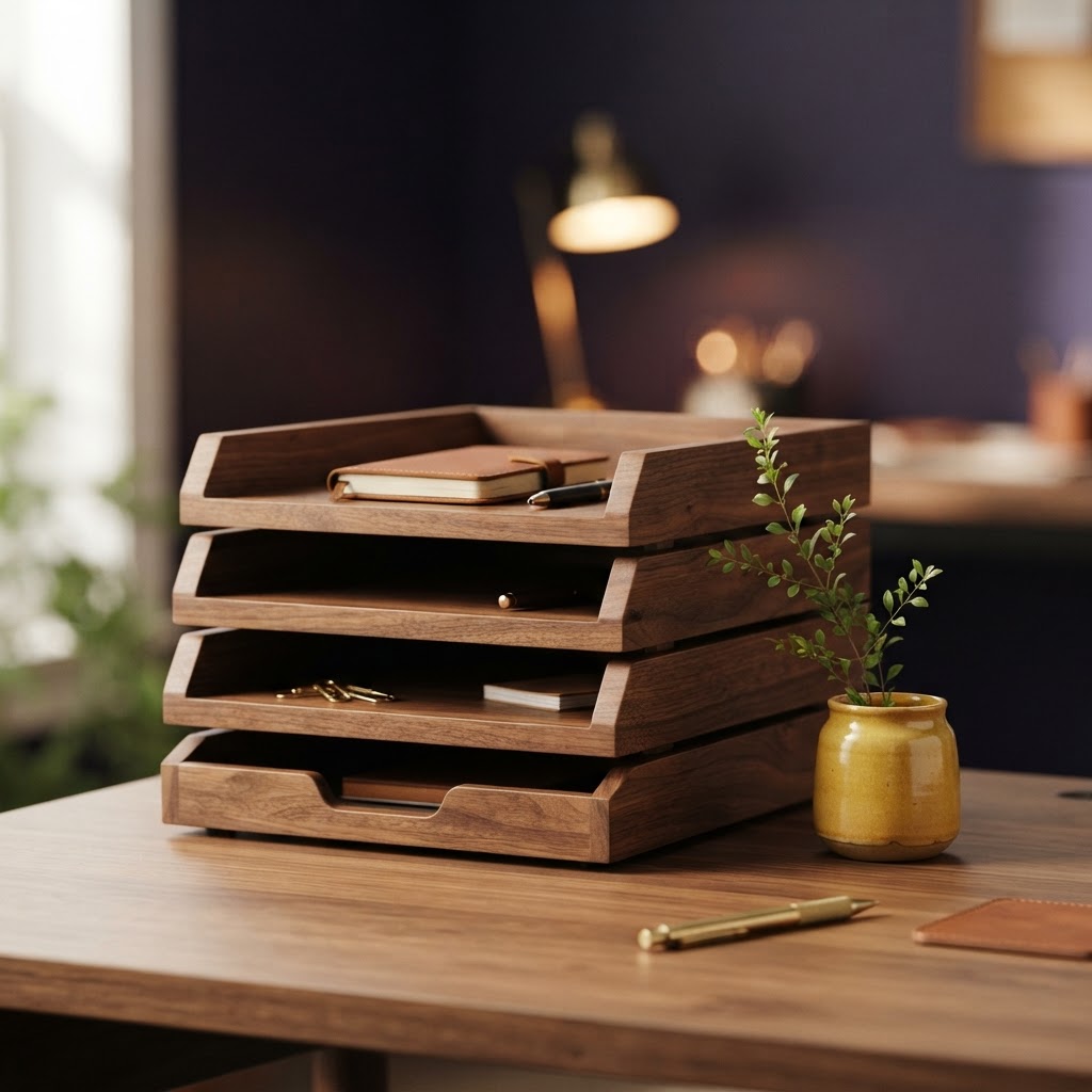 Minimalist desk organization with a touch of greenery
