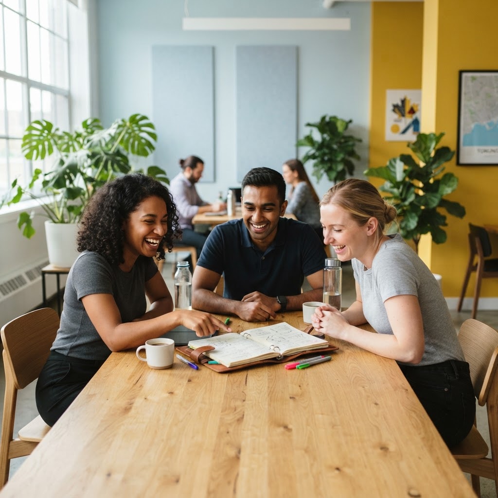 Diverse team collaborating in a bright modern office