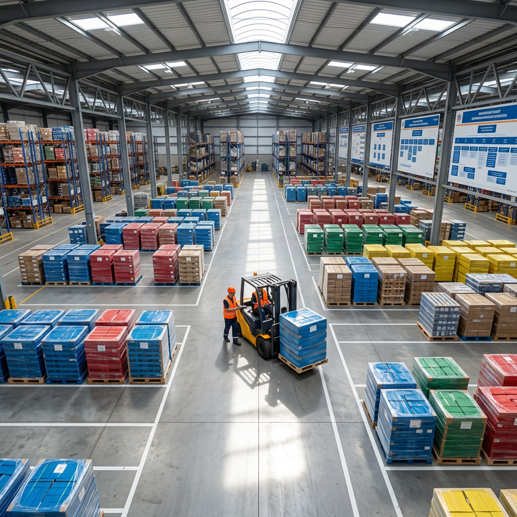 Organized LTL pallets staged for mixed shipments in warehouse