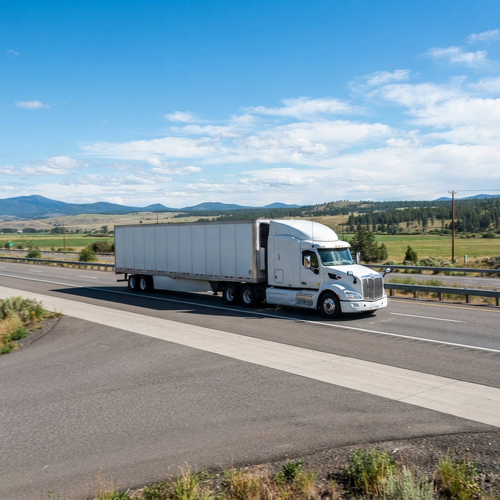 Transport truck moving goods along a highway
