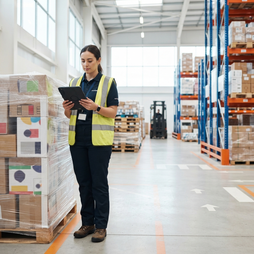 Logistics coordinator checking freight status on a tablet