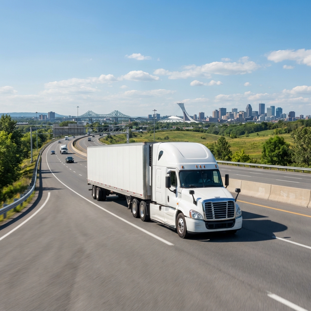 Transport truck on a highway near Montreal