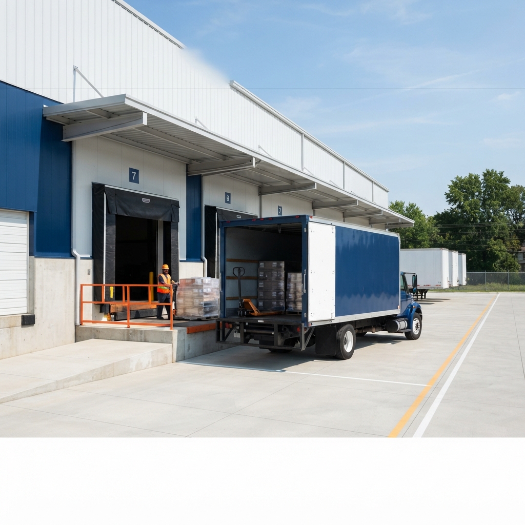 Freight truck at a clean loading dock