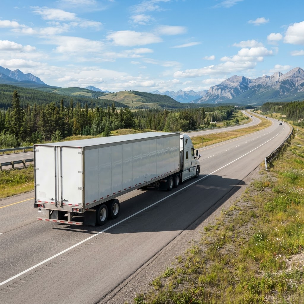 Transport truck driving on a highway