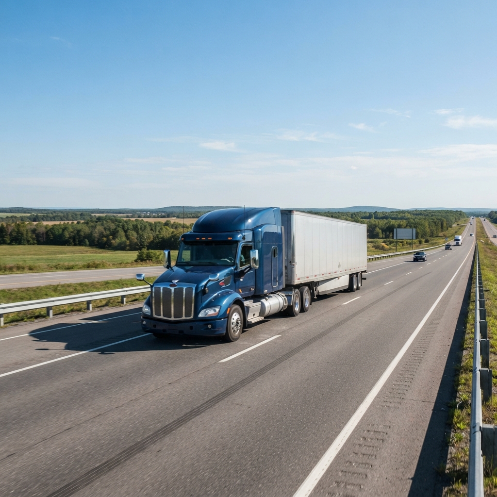 Transport truck driving on a highway