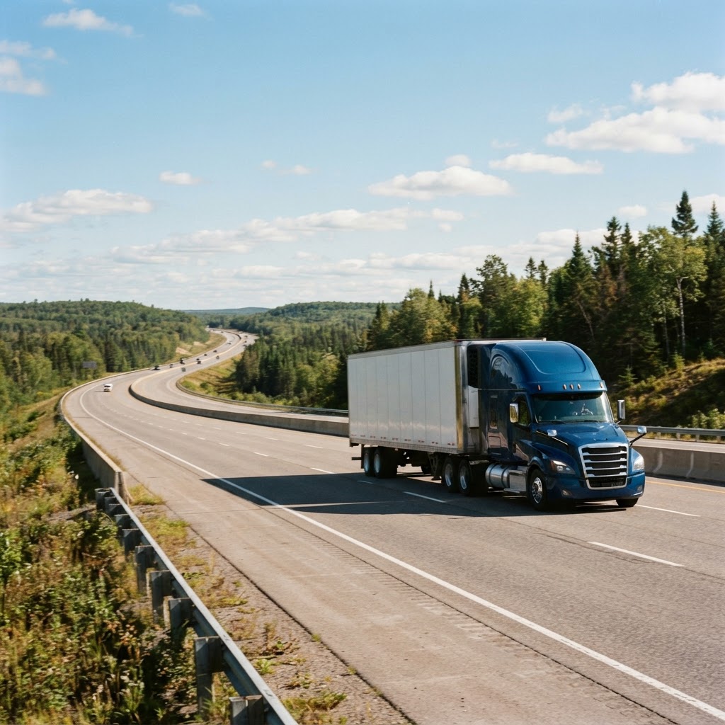 Transport truck driving on a highway