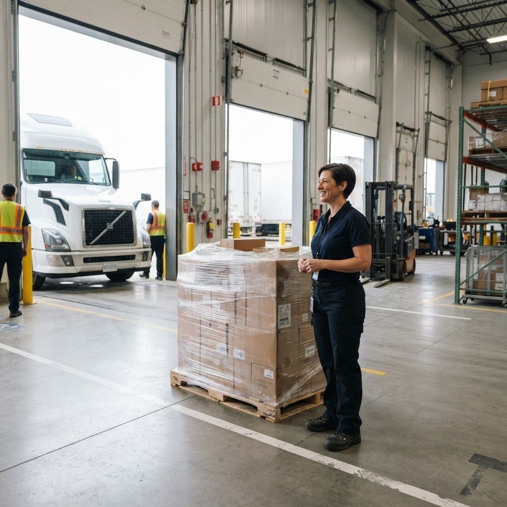 Logistics manager overseeing pallet loading for cross border shipment