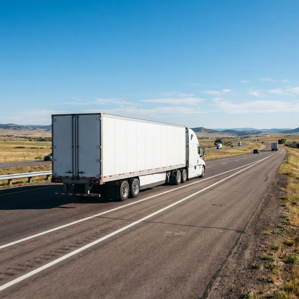 Transport truck moving goods on a highway