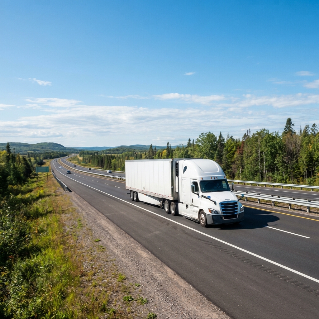 Transport truck driving on a highway